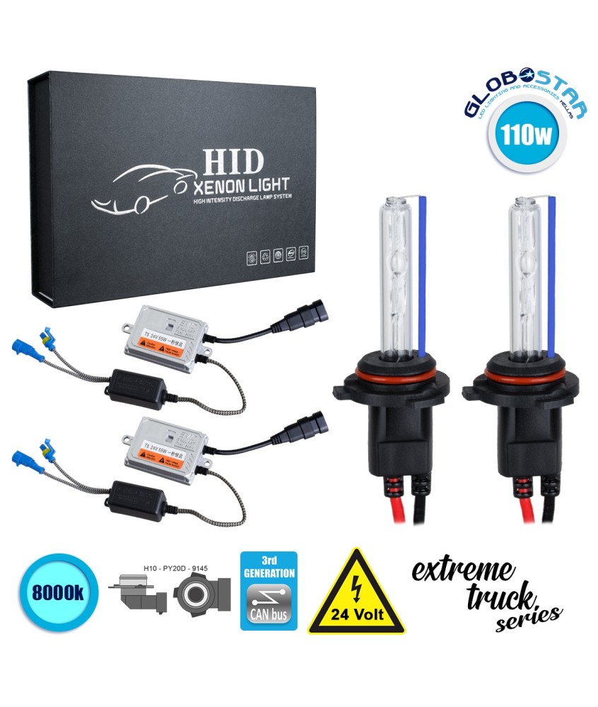 GloboStar® 84139 H10 XCB Line KIT Βασικού Φωτισμού Φορτηγού 3rd Generation Can-Bus Extreme Truck Series XENON 110W 10350lm DC 24V Αδιάβροχο IP65 Ψυχρό Λευκό 8000K